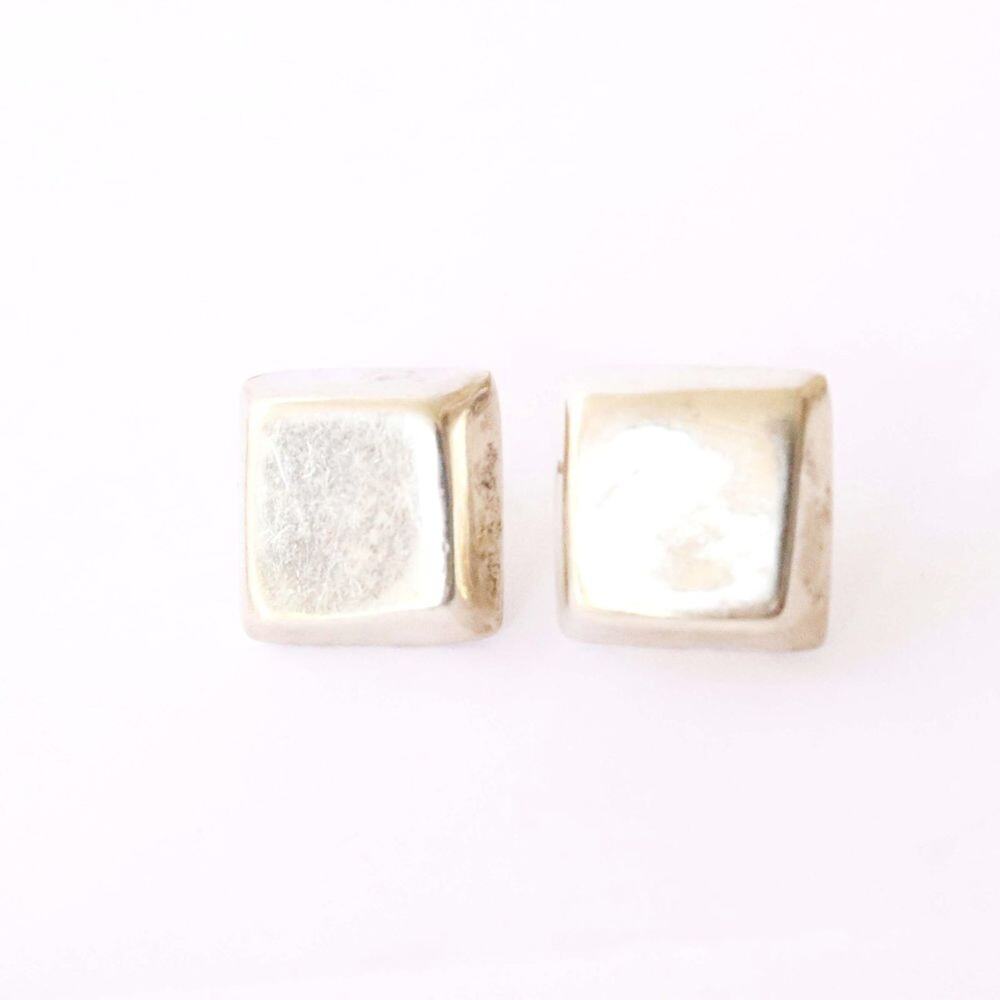 Sterling Silver 925 3D Square Stud Earrings Bevelled Edge Pierced Post